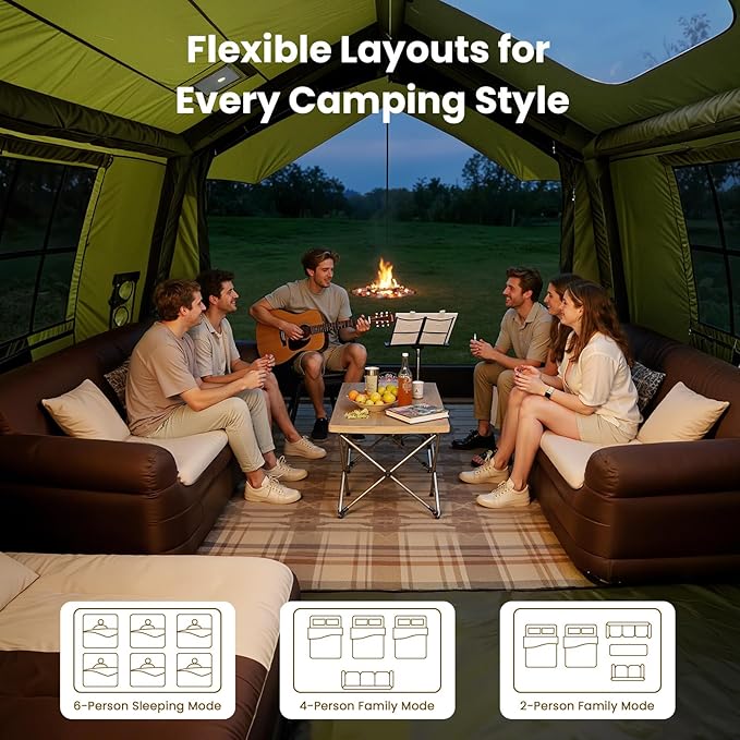 ABORON 2/6/8/10/12 Person Inflatable Camping Tent Easy Setup Blow Up Tent with Hand Pump PU3000mm Waterproof &amp Breathable 4 Season Glamping Tent for Outdoor Camping