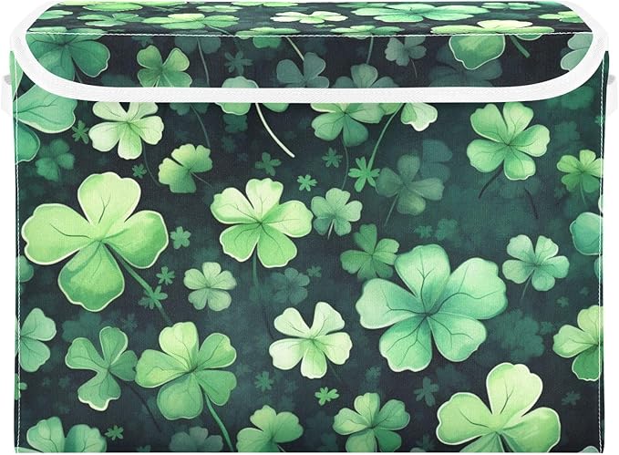 senya St. Patrick's Day Baskets Collapsible Storage Bins with Lids St Patricks Clover Leaves Storage Boxes Clothes Baskets for Organizing