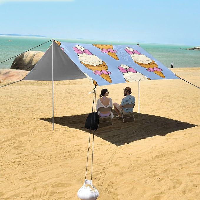 ALAZA Blue Background Bowtie Ice Cream Pattern Beach Tent Sun Shelter Portable Canopy Sunshade for Outdoor Camping Picnics Backyard Fun 10x9 ft