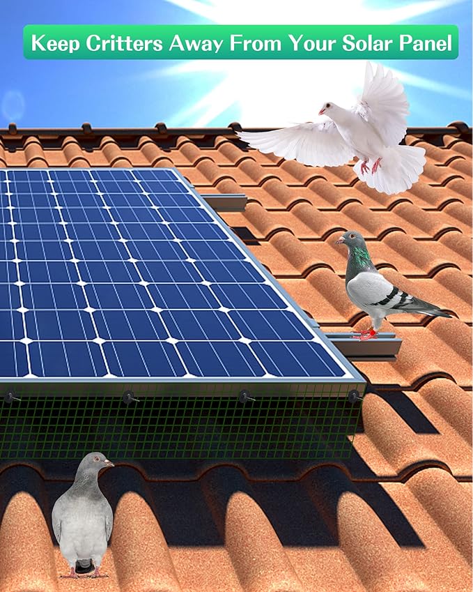 Solar Panel Bird Guard6inx120ft Critter Guard for Solar Panels with 100pcs Fastener ClipsPVC Coated Galvanized Pigeon Solar Panel MeshCritter Guard with PlierGloves for Bird Proofing
