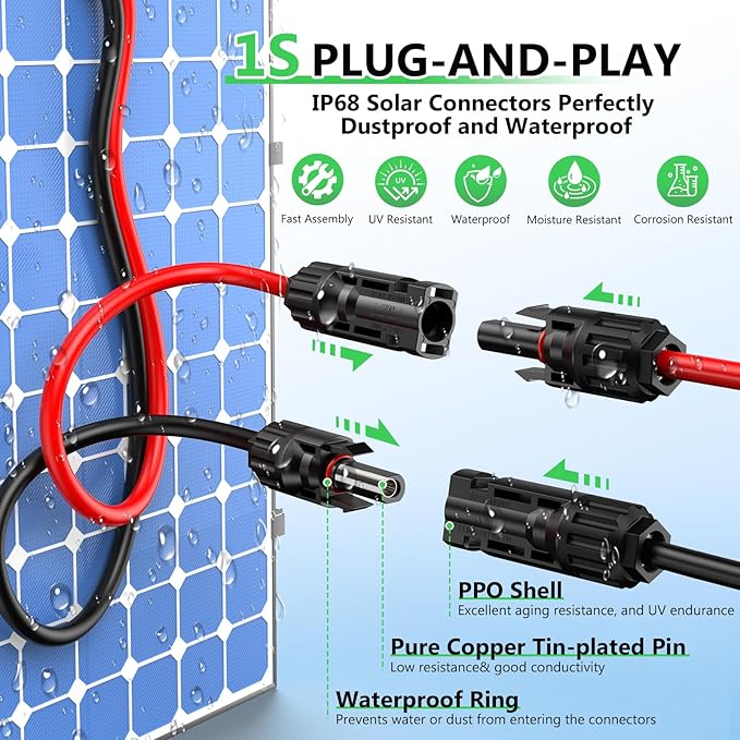 Solar to XT60i Extension Cable 10AWG 10FT XT60i Female to Male Connector for RV Foldable Solar Panel Portable Power Station Solar Generator