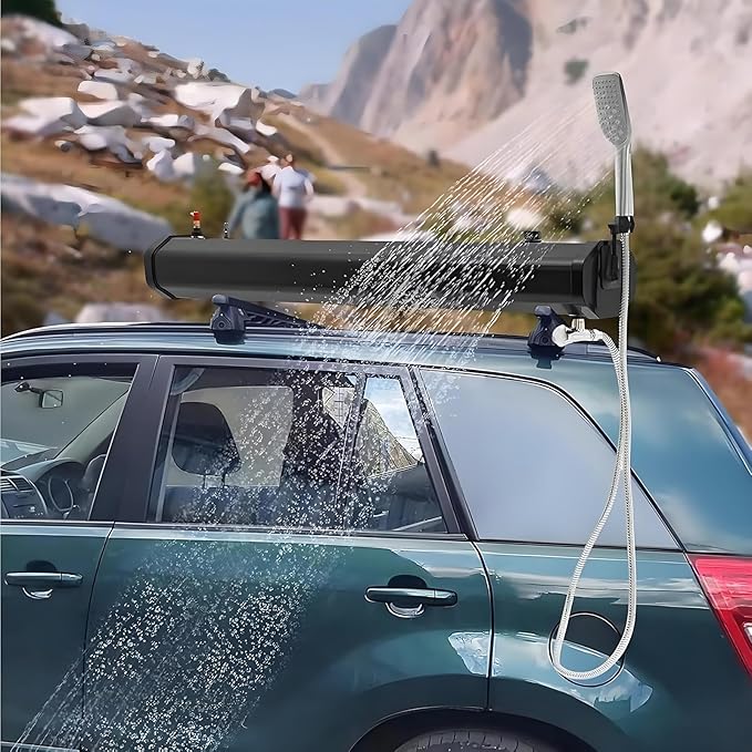 Portable Camping Solar Shower Portable Road Camping Shower Portable Solar Heated Road Shower 1.5m/4.9ft Water Pipe with Balancing Screws and Metal Feet Stable Bracket 5.28加仑/20升