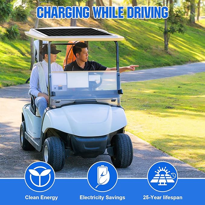 ECO-WORTHY 130W Flexible Solar Panel Kit for Golf Cart520wh/day Generation Charge While Driving Extend Battery LifeGo Further：1pc 130W Solar Panel+48V/60V/72V MPPT Boost Charge Controller