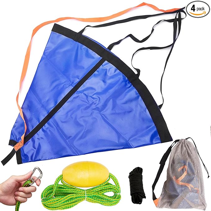 MOOCY Drift Sock for Fishing Boat Sea Anchor Drift Control Bag for Kayak Canoe Pontoon &amp Trolling Boats - Water Brake Parachute with Harness Buoy Ball Rope Float Dump Line (56'' for 20ft+ Boat