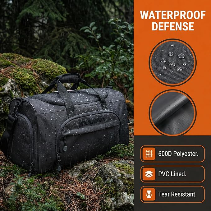 Military Tactical Outdoor Gym Bag Small Duffel Bag with Shoes Compartment for Sports Travel Camping Hunting (B-Black)