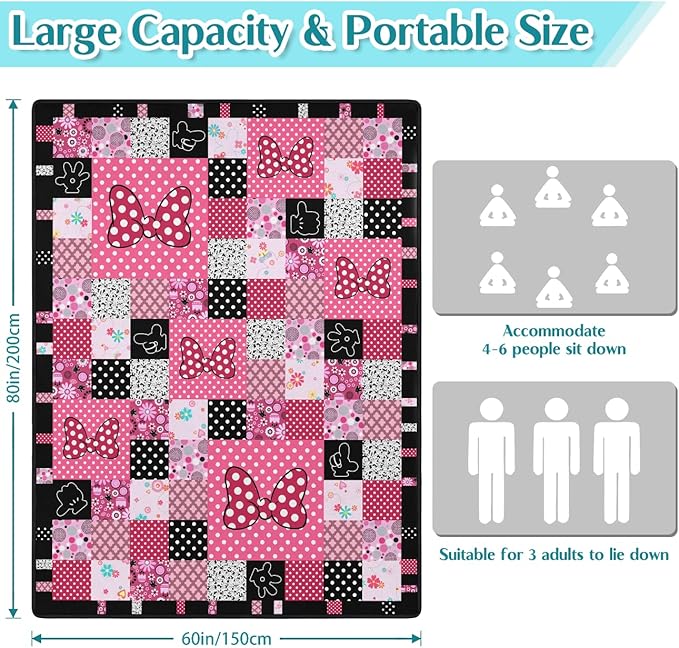 Pink Picnic Blankets Waterproof Foldable 60″X80″ Checkered Thick Picnic Mat Outdoor Blanket for Grass Cute Beach Blanket Sandproof Picnic Accessories for Camping Party Park Girls Gifts