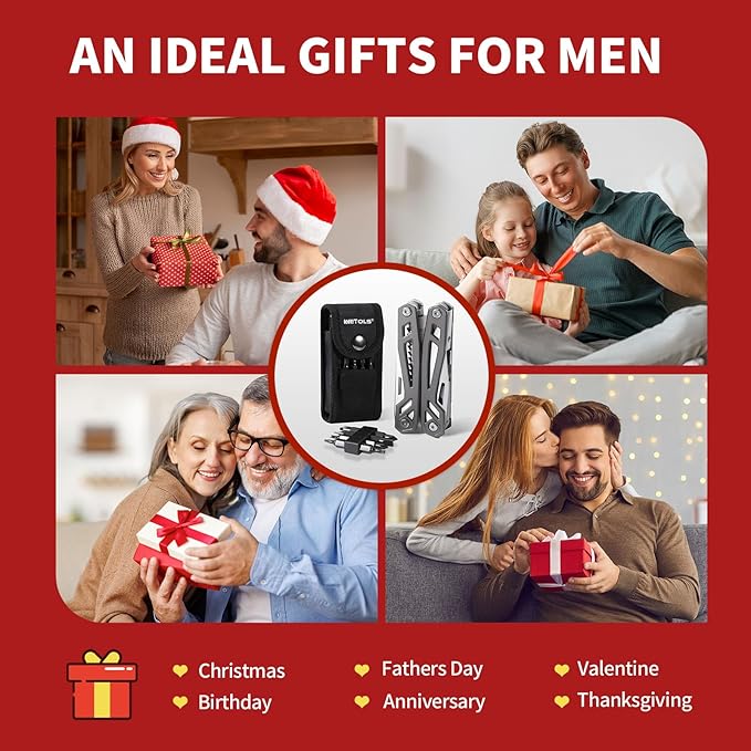 Father‘s Day Gifts for Men Dad Him WETOLS 21-in-1 Multitools with Pocket Knife Stainless Steel Self-locking Pliers with 8 Screwdriver Bits Multi Tool Survival Gear EDC Knife with Pouch for Outdoor