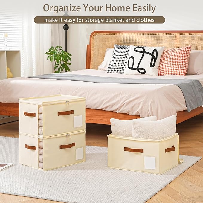 4 Pack Large Storage Bins with LidsFoldable Closet Organizer with Clear WindowCollapsible Storage Cubes with HandleFabric Storage Containers for Organizing BlanketClothes15.94x11.81x9.84 Inches