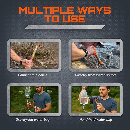 GunZee Personal Water Filter Straw Reusable Straws for Drinking Clean Filtered Water Portable &amp Lightweight Ideal for Camping Hiking Fishing and Backpacking Survival Gear and Supplies 4-P