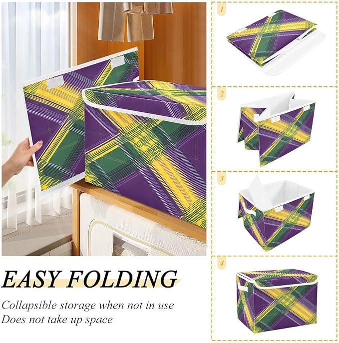 Mardi Gras Theme Fabric Storage Bins with Lids and HandleFoldable Storage Bins with LidsCloset Organizers for Clothes Storage Room Organization Office Storage Chest Organizer