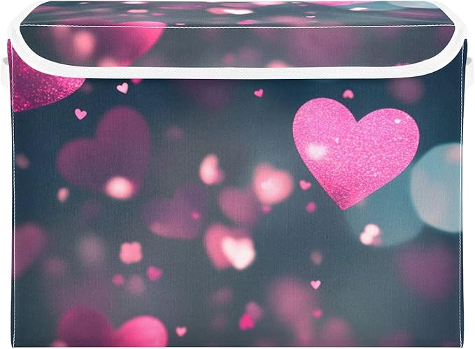 senya Valentines Baskets Collapsible Storage Bins with Lids Love Hearts Romantic Storage Boxes Clothes Baskets for Organizing