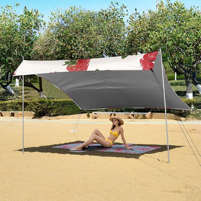 ALAZA Red Lips Strawberry Pattern Beach Tent Sun Shelter Portable Canopy Sunshade for Outdoor Camping Picnics Backyard Fun 10x9 ft