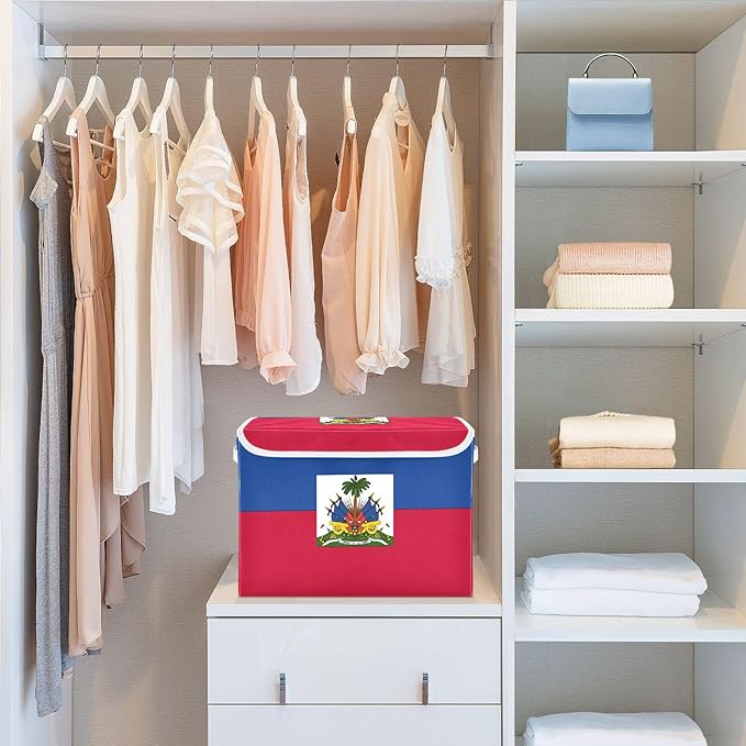 Haiti Flag Haitian National Blue Red Storage Bins with Lids Collapsible Closet Organization Storage Bins with Handles