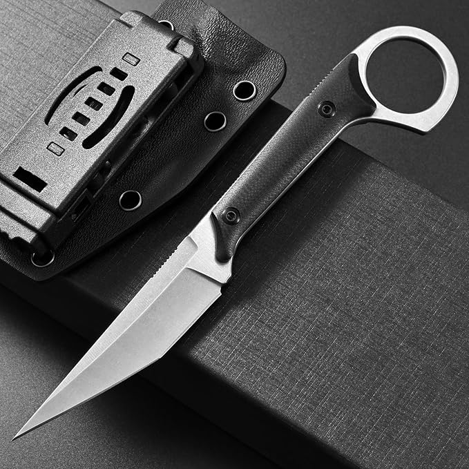 Ccanku C1140 Fixed Blade Knife D2 Blade G10 Handle Claw Knife for OutdoorEDC Tool Survival Hiking Camping(Silver)
