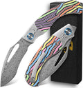 Sitivien ST270 Folding Knife Damascus Steel Blade Colorful G10 &amp Damascus Handle with Ball Bearing for Men Women Outdoor Camping Hiking Fishing(Color)