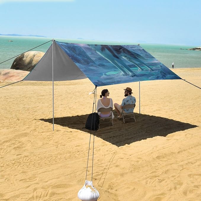 ALAZA Husky Polar Lights Beach Tent Sun Shelter UPF50+ Protection Beach Shade Canopy w/ 4 Sandbags for Outdoor Camping Fishing Backyard Fun Picnic 10x9 ft