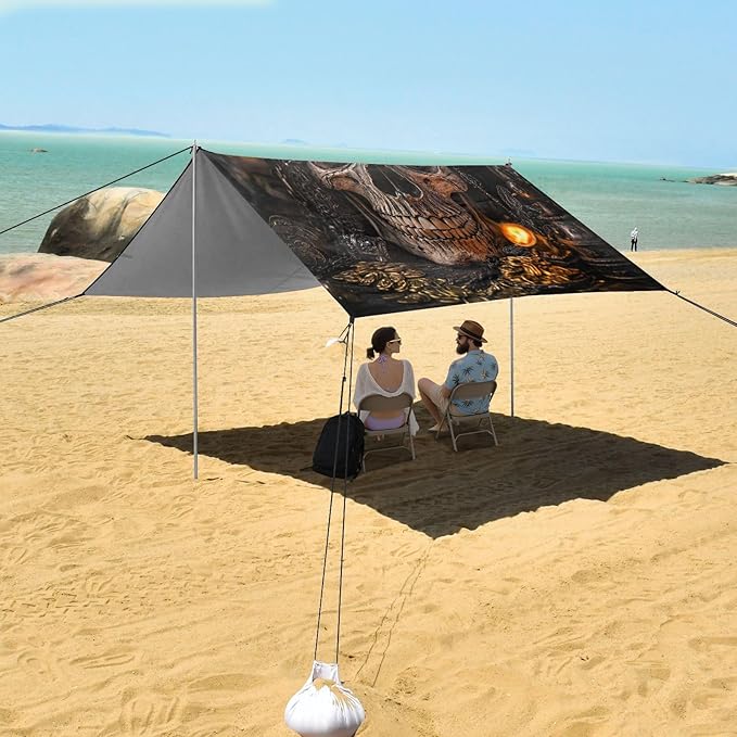 ALAZA Pirate Skull Torch Treasure Beach Tent Sun Shelter Portable Canopy Sunshade for Outdoor Camping Picnics Backyard Fun 10x9 ft