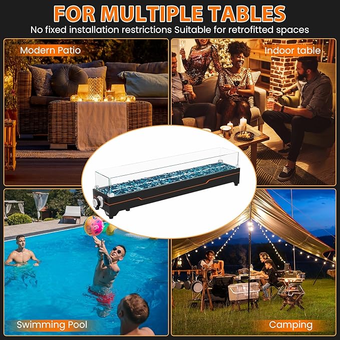GRISUN Tabletop Fire Pit36 Inch Propane Fire Pit Table50000 BTU Table Top Firepit with Glass Wind GuardStainless Steel BurnerFire GlassPortable Propane fire Pit for Patio Camping Backyard &amp