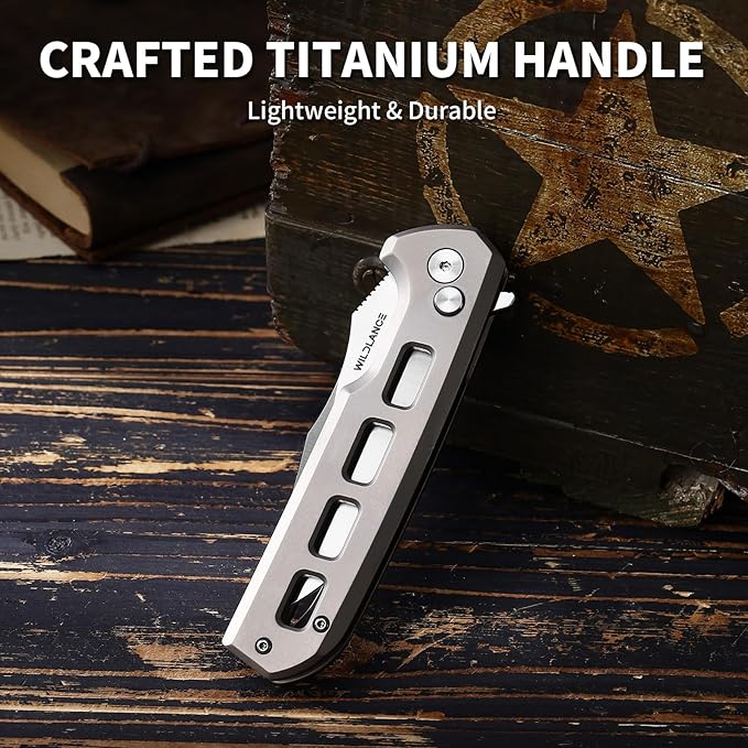 Small EDC Pocket Knife for Men &amp Women - 3 Trailing Point D2 Blade Titanium Handle with Button Lock &amp Pocket Clip | Small Slim Cool Folding Knife for Daily Carry Camping Hiking &amp Outdoo