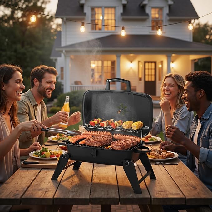 MASTER COOK Portable Charcoal Grill Foldable Lightweight BBQ Grill with 330 sq.in. Cooking Area and Adjustable Air Vent Outdoor RV Hiking Camping Patio Tailgating
