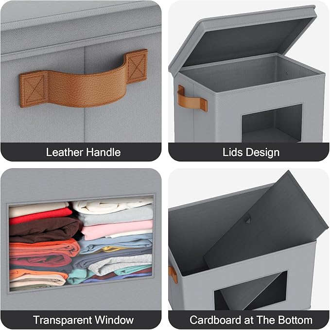 Univivi Storage Bins with Lids Collapsible Foldable Closet Storage Boxes for Clothes [3-Pack] Containers boxes with Handles Closet Storage for Home Office Bedroom (Grey17 x 12x 12)