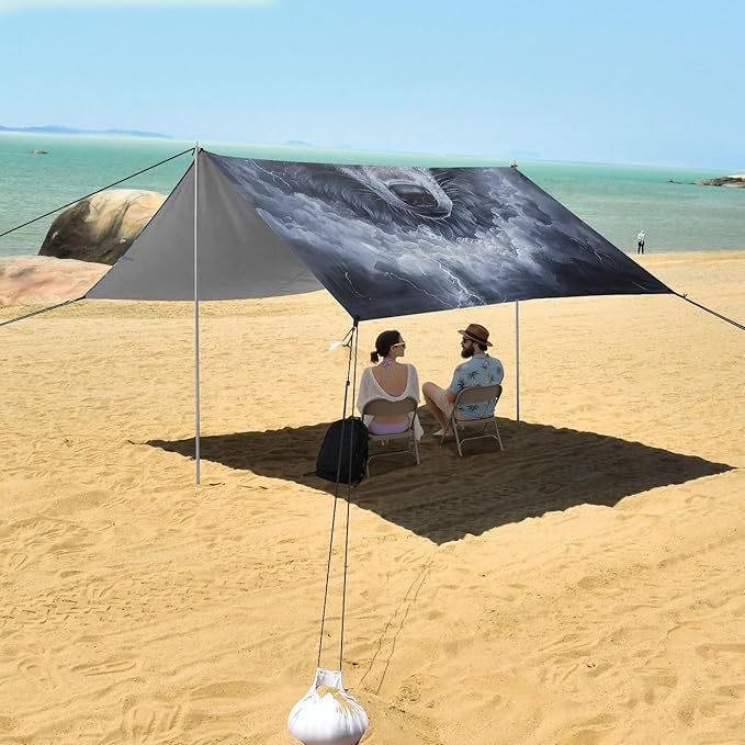 ALAZA Clouds Lightening Storm Wolf Beach Tent Sun Shelter Portable Canopy Sunshade for Outdoor Camping Picnics Backyard Fun 10x9 ft