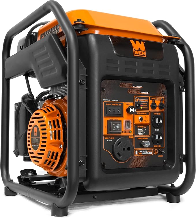 WEN GN400iX RV-Ready 4000-Watt Open Frame Inverter Generator with CO Shutdown Sensor Black/Orange