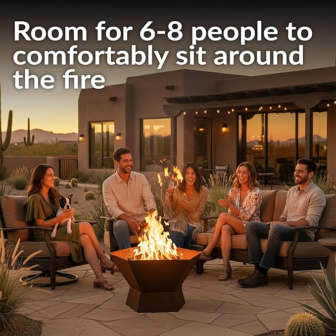 Sunnydaze Rustic Affinity 24-Inch Fire Pit - Outdoor Wood-Burning Fire Pit with Oxidized Finish - Hexagon-Shaped