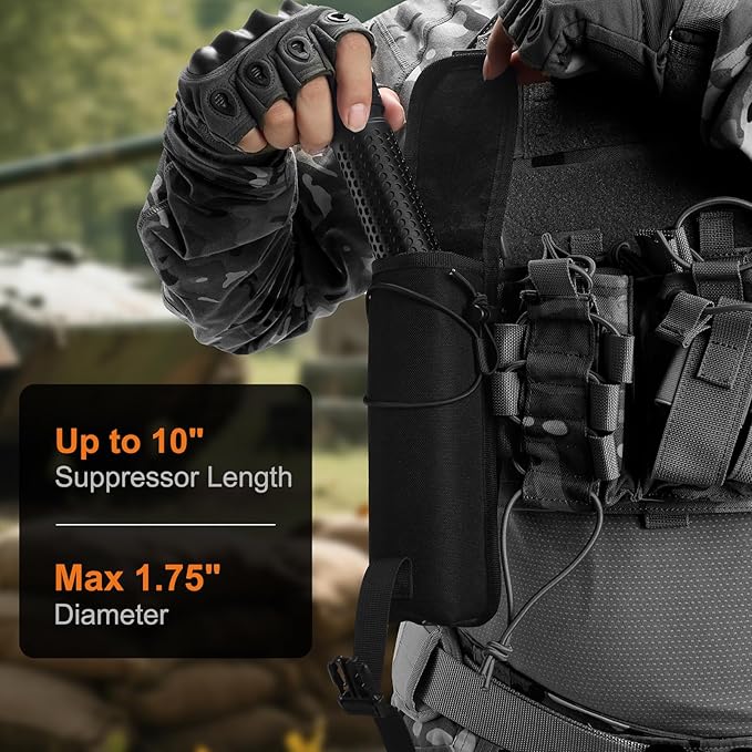 Molle Suppressor PouchStorable Suppressor/Flashlight/BatonContains Flag Patchfor Vest/Belt/Backpack/Molle Pouch/Plate Carrier and Other Tactical Gear