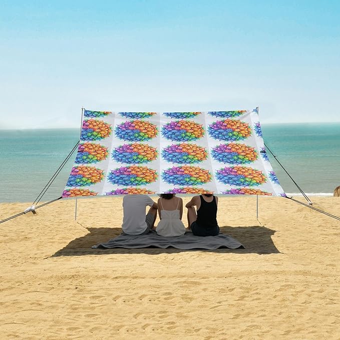 ALAZA Mandala Rainbow Beach Tent Sun Shelter UPF50+ Protection Beach Shade Canopy w/ 4 Sandbags for Outdoor Camping Fishing Backyard Fun Picnic 10x9 ft