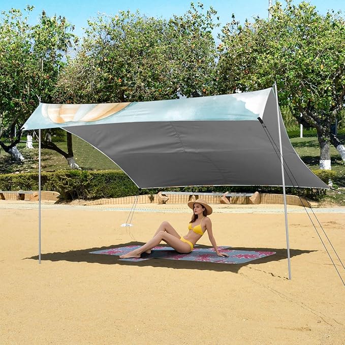 ALAZA Cute Bunnies Baskets Easter Eggs Hot Air Balloons Beach Tent Sun Shelter Portable Canopy Sunshade for Outdoor Camping Picnics Backyard Fun 10x9 ft