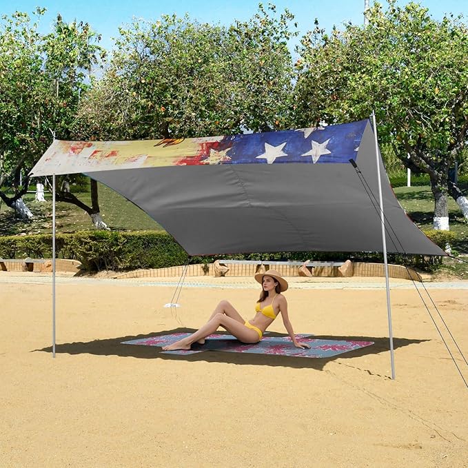 ALAZA 4th of July Eagles Statue of Liberty Beach Tent Sun Shelter Portable Canopy Sunshade for Outdoor Camping Picnics Backyard Fun 10x9 ft