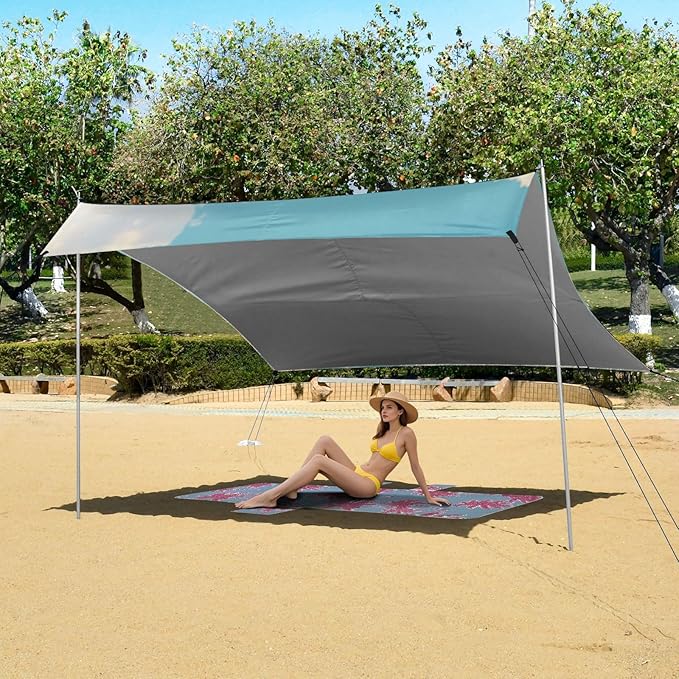 ALAZA Starfish and Seashells Beach Blue Sky Beach Tent Sun Shelter Portable Canopy Sunshade for Outdoor Camping Picnics Backyard Fun 10x9 ft