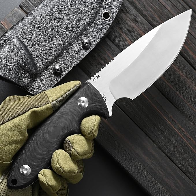 Sitivien ST24 Fixed Blade Knife AUS-8 Black Stonewashed Steel Blade Double Color G10 Handle Full Tang EDC Fixed Knifes for Outdoor Working Camping Hunting Fishing(Black Handle+Silver)