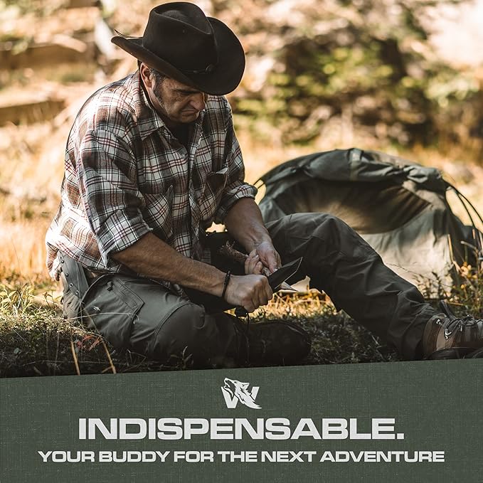 ODENWOLF WOLF-I Full Tang Survival Knife with Sheath - Stylish Tactical Fixed Blade - Made of D2 Steel - Bushcraft and Camping Knife Survival - Perfect EDC Outdoor Knife with TPE Handle