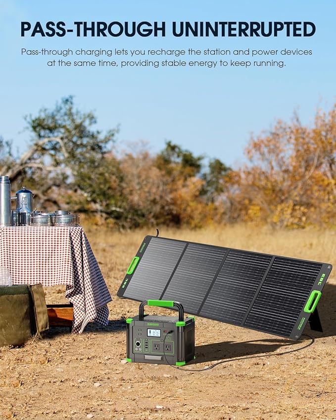 Solar Generator 1000W (Peak 2000W) 999Wh Portable Power Station with 110V Pure Sine Wave AC Outlets 60W USB-C PD Fast Charging for Home Backup RV Camping Travel &amp Emergency Off-Grid Living