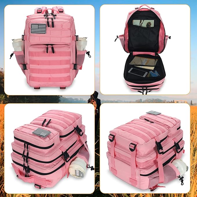 Lovelinks21 25L Tactical Backpack for Men and Women Military Backpack Small Assault Pack Molle Backpack Bug Out Bag Travel Rucksack Daypack (Pink)