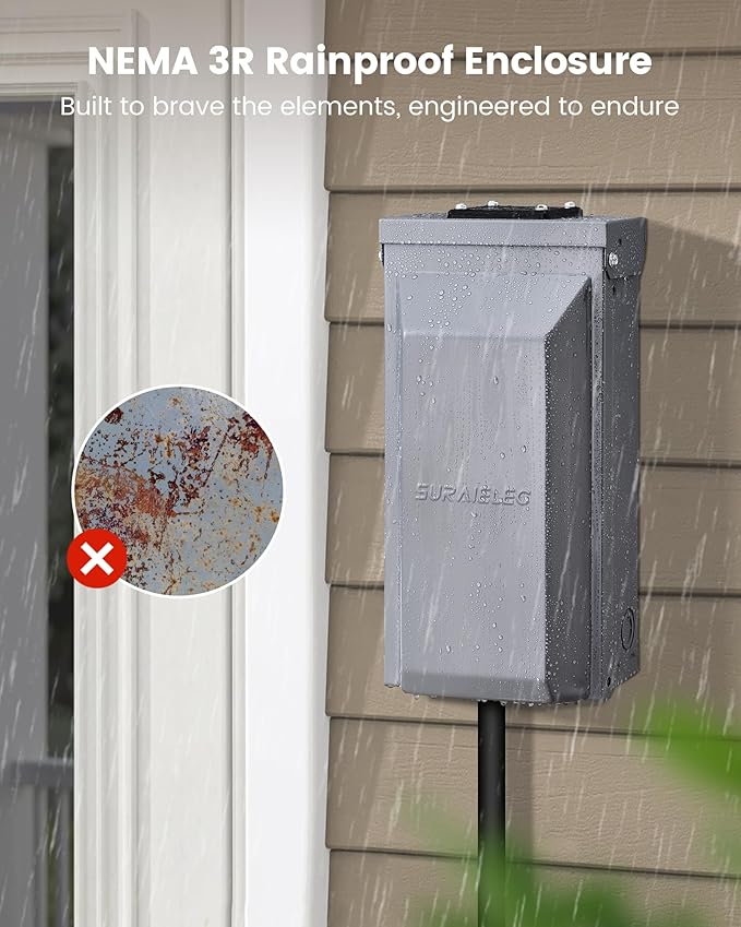 SURAIELEC 50 Amp Generator Power Inlet Box NEMA SS2-50P Generator Box for 3-Prong Generator Cord 120/240V 12000W Weatherproof Outdoor Outlet Receptacle