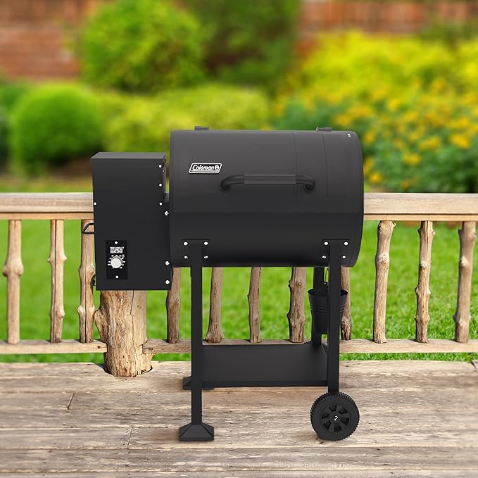 Coleman Cookout 700 Pellet Grill with 690-Sq. In. Total Cooking Surface 2-Wheel Cart and Shelf Storage in Black Durable Pellet Smoker Grill for Grilling Roasting Baking Roasting and Smoking