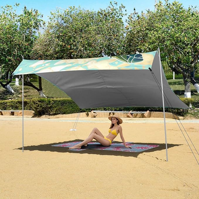 ALAZA Two Sea Turtles Seaweed Bubbles Beach Tent Sun Shelter Portable Canopy Sunshade for Outdoor Camping Picnics Backyard Fun 10x9 ft