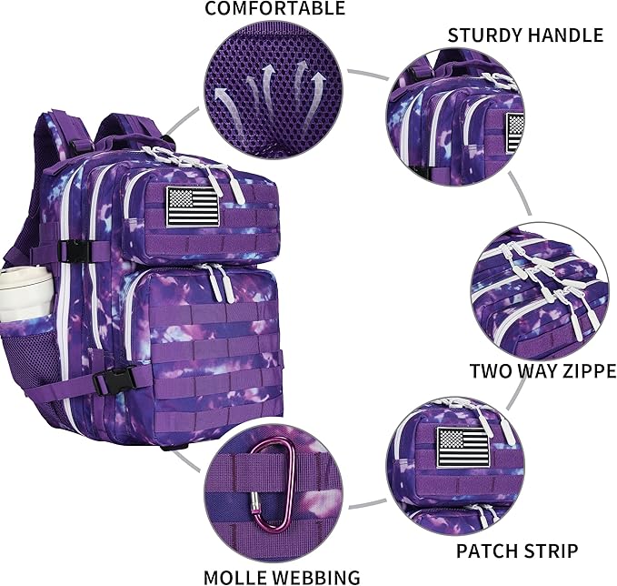Lovelinks21 25L Tactical Backpack Military Tactical Backpack for Men and Women Small Assault Pack Outdoor Travel Hiking Camping Rucksack with Molle Webbing (Purple Camo)