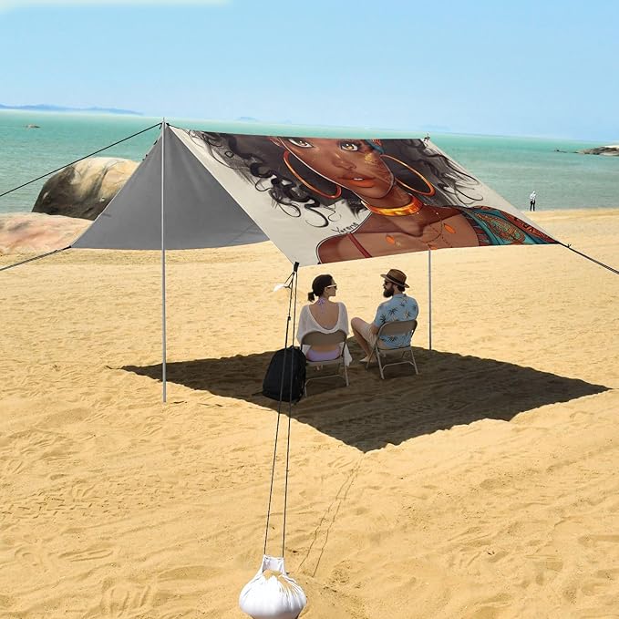 ALAZA Beautiful African Female Beach Tent Sun Shelter Portable Canopy Sunshade for Outdoor Camping Picnics Backyard Fun 10x9 ft