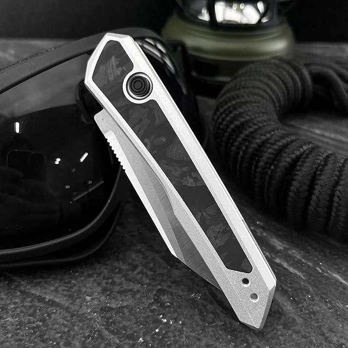 Compact Folding Knife 2.95 Inches Reverse Tanto Blade. T6 Aluminum Embedded with Carbon Fiber Handle. Suitable for Outdoor Camping EDC Fishing Tools Men's Gift.