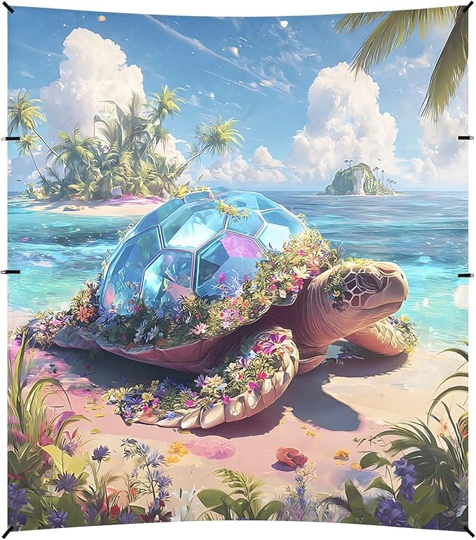 ALAZA Sea Turtle Beach Palm Beach Tent Sun Shelter UPF50+ Protection Beach Shade Canopy w/ 4 Sandbags for Outdoor Camping Fishing Backyard Fun Picnic 10x9 ft