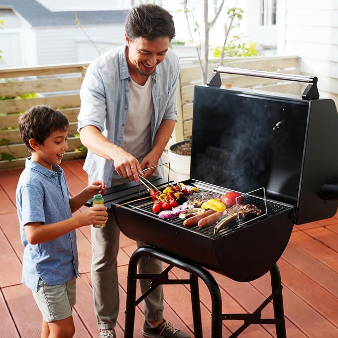 MASTER COOK Barrel Charcoal Grills with Foldable Side Tables Outdoor Smoke Barbecue bbq grill for Camping Patio Backyard Party Picnic Garden Black