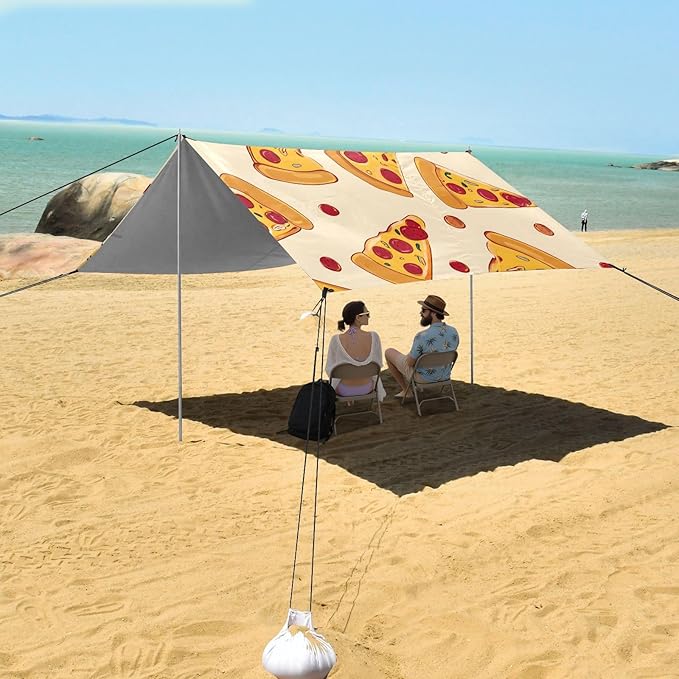 ALAZA Pizza Dot Pattern Beach Tent Sun Shelter Portable Canopy Sunshade for Outdoor Camping Picnics Backyard Fun 10x9 ft