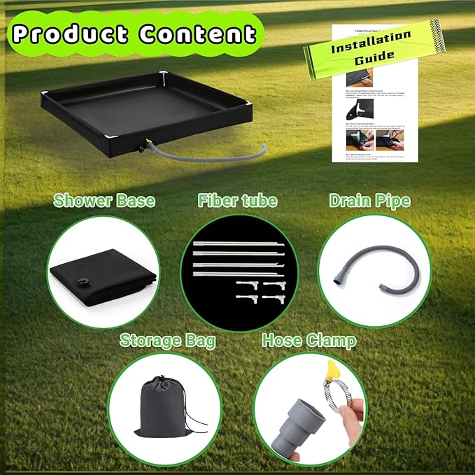 Portable Shower Pan 41 x 41 x 5 Foldable Outdoor Camping Furniture Shower Stall Base with Drain Ideal for RV Shower Tent Awning Enclosure