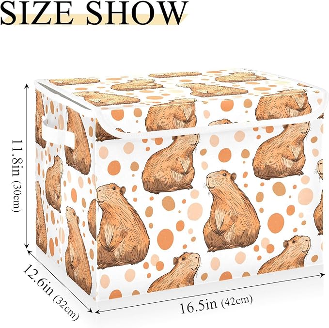 Capybara Dots Storage Cube Bins Basket with Lid Collapsible Flip-top Fabric with Handle for Home Bedroom Closet Office 16.5×12.6×11.8 in
