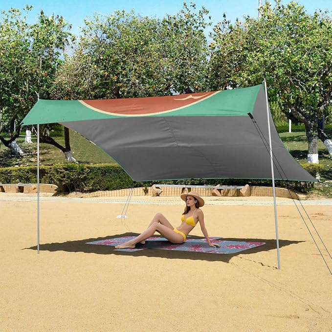 ALAZA Green Dinosaur Summer Beach Tent Sun Shelter Portable Canopy Sunshade for Outdoor Camping Picnics Backyard Fun 10x9 ft