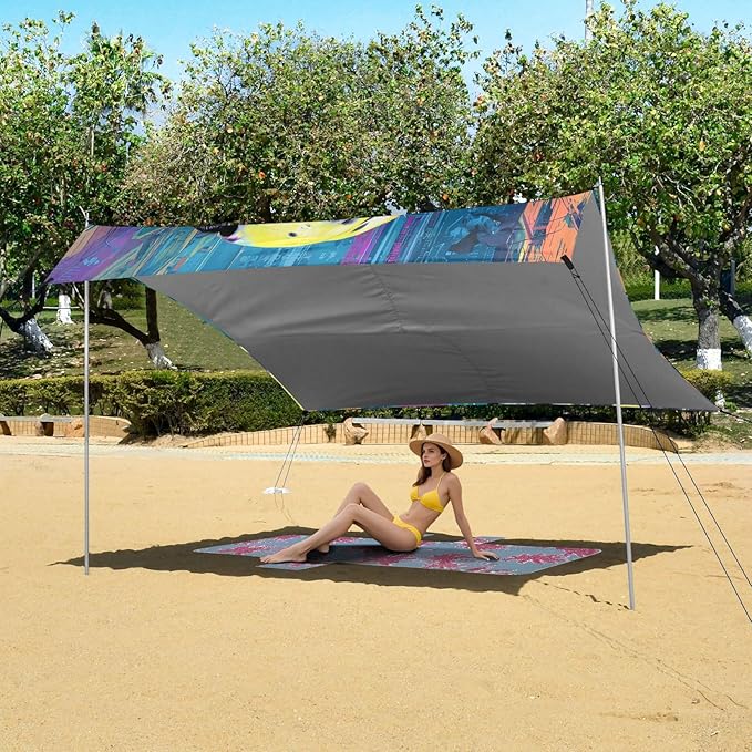 ALAZA Dalmatian Dog Beach Tent Sun Shelter UPF50+ Protection Beach Shade Canopy w/ 4 Sandbags for Outdoor Camping Fishing Backyard Fun Picnic 10x9 ft